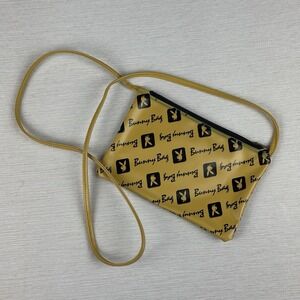 Vtg 70s Playboy Bunny Bag Zip Top Tip Purse Yellow Black Plastic Vinyl